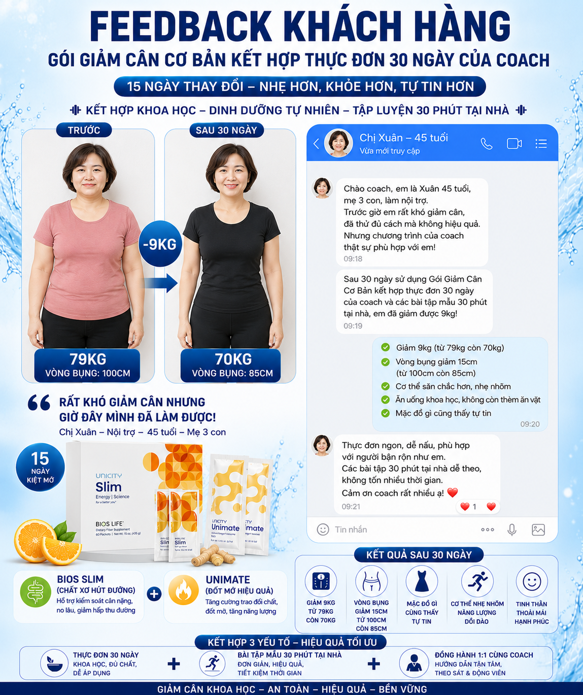 Feedback khách hàng Chị Xuân với hình ảnh trước sau và nội dung phản hồi